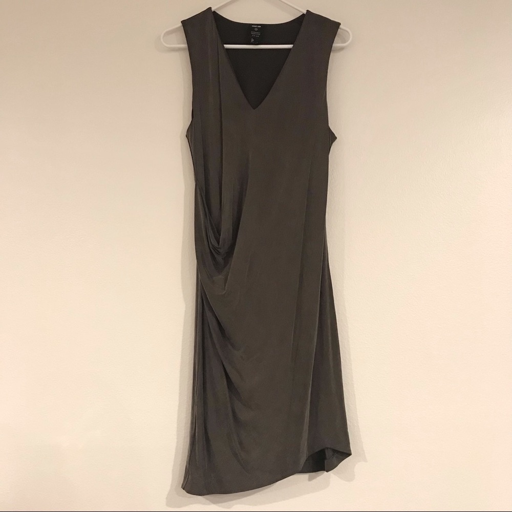 Helmet Lang gray shale side tuck Jersey asymmetrical dress size large - Picture 3 of 11